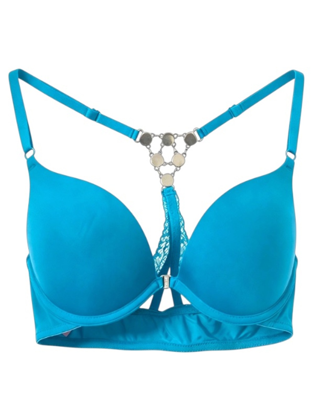 La Senza Beyond Sexy Push Up Bra Teal Blue Rhinestone Crystal Clasp Racerback